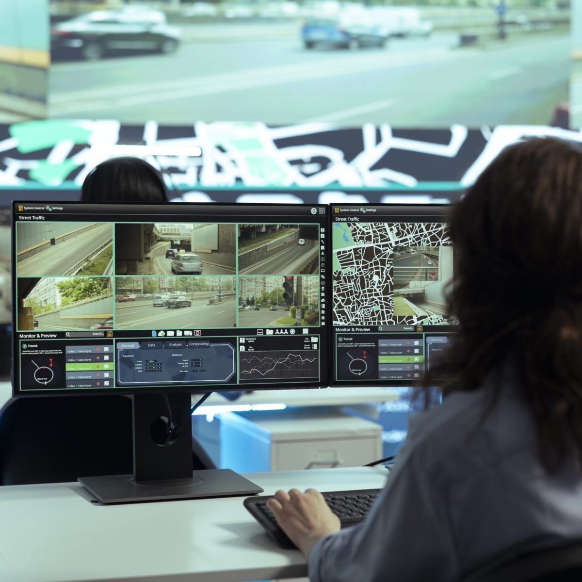 Call center employee providing shipment information via gps satellite navigation for their clients, ensuring fast delivery and order tracking service. Operator monitoring traffic for the couriers.